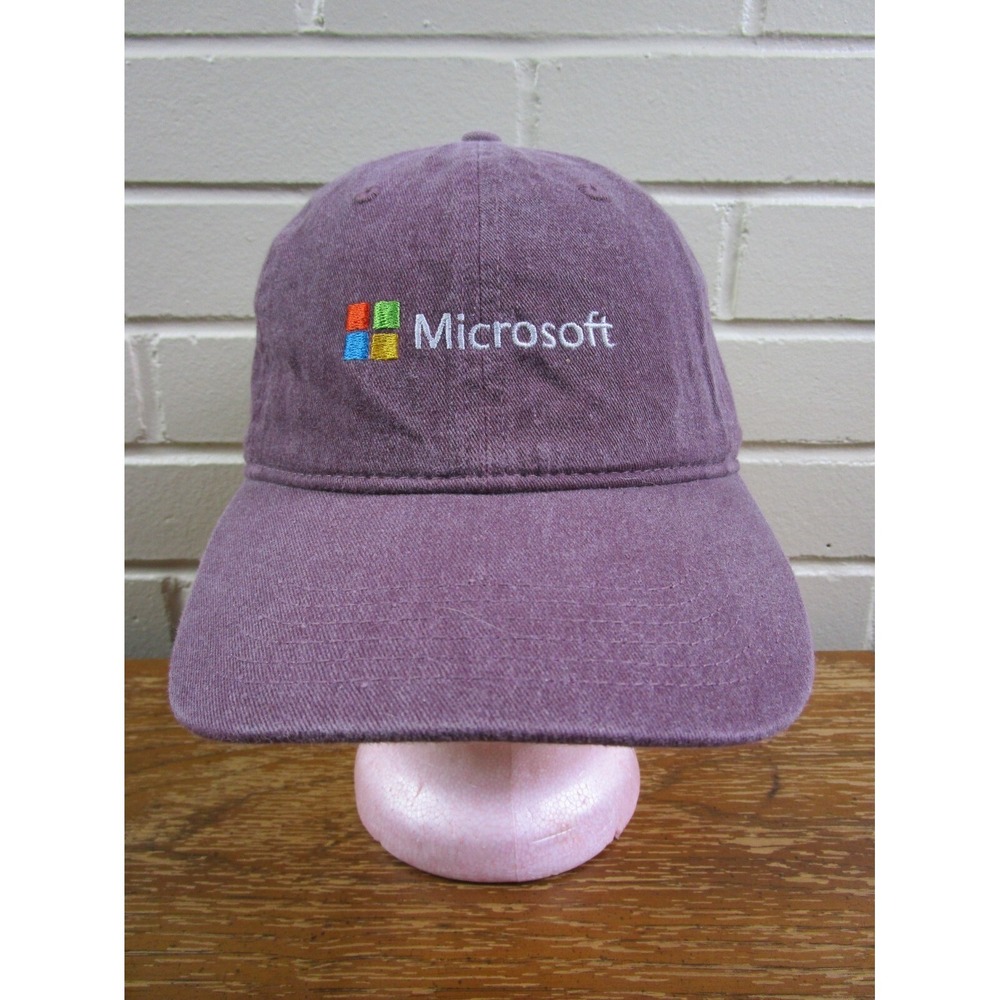 Vintage Microsoft Computers Hat Adjustable Cap Logo Retro Promo Faded‎ Eggplant